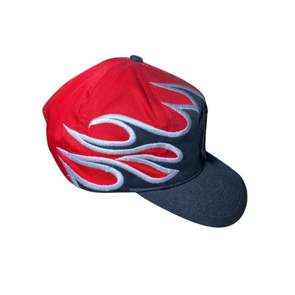 Vintage Route 66 Flame Snapback Hat Red Black Embroidered Biker Cap - Picture 3 of 7
